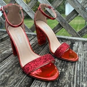 Weeboo Ruby Red Open Toe Heels- glitter- size 7.5